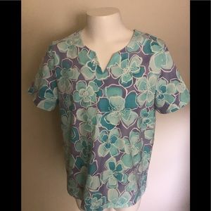 Petite Alfred Dunner Teal Lavender Floral Top